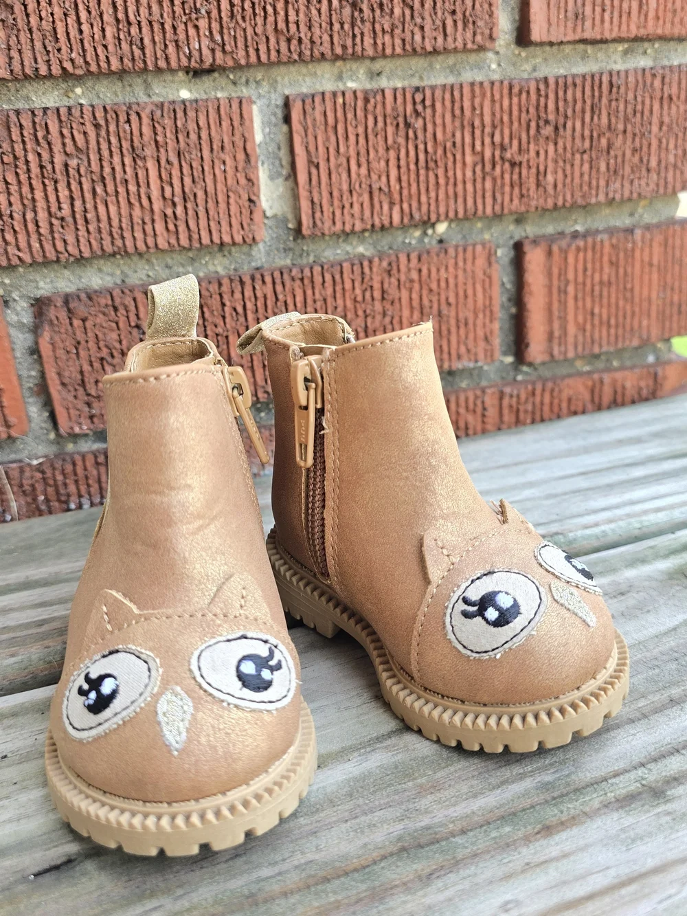 wonder nation Tan Owl Zip Boots for Kids